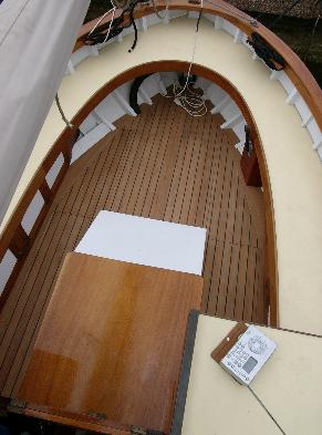 view of the teak decking in the cockpit